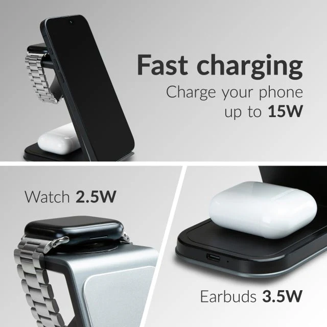 Mobilize 3in1 Aluminium Wireless Charger Station 15W USB-C - Image 4